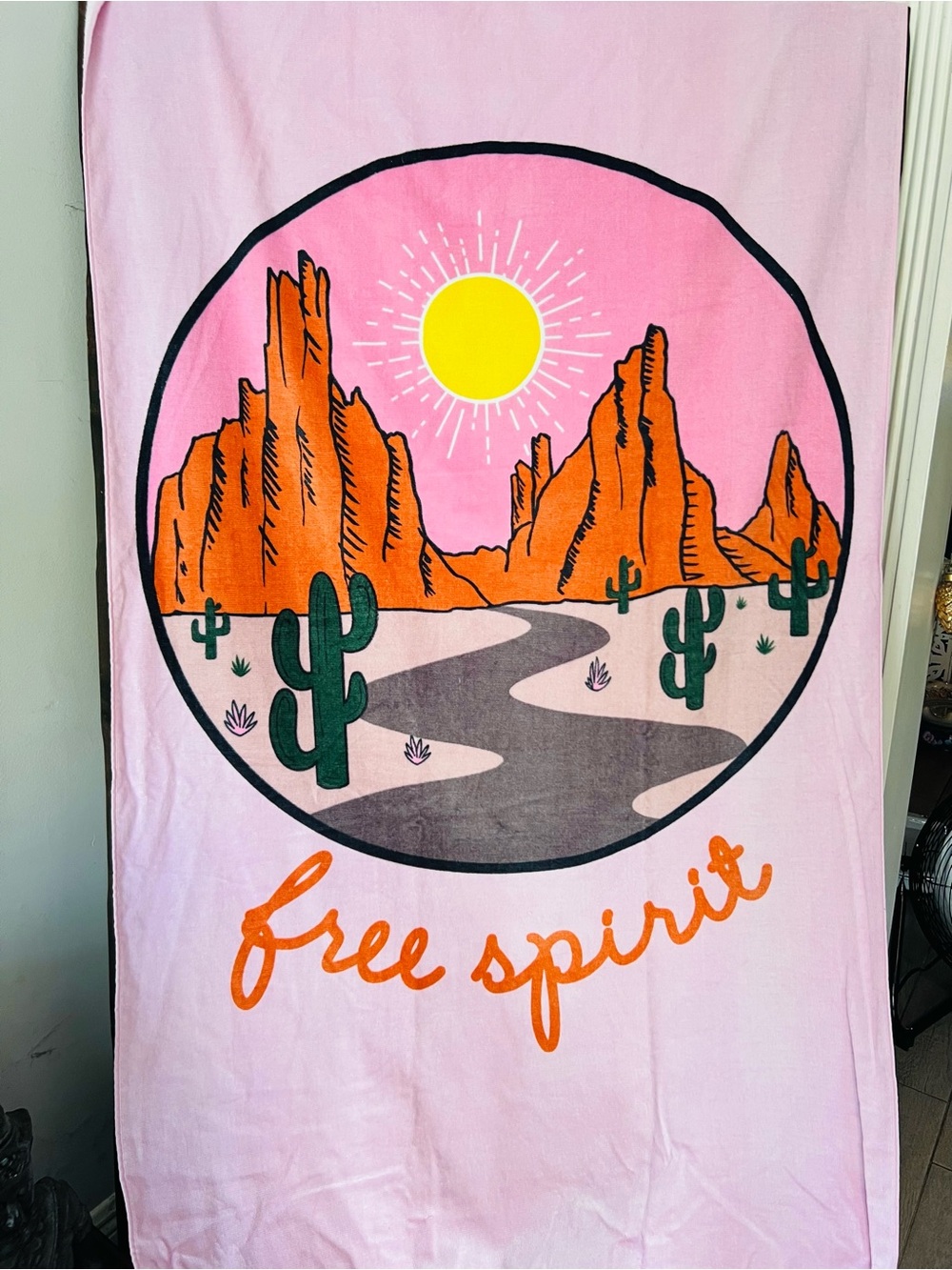 Free Spirit Pink Desert Theme Graphic Beach Towel - Brand new!!